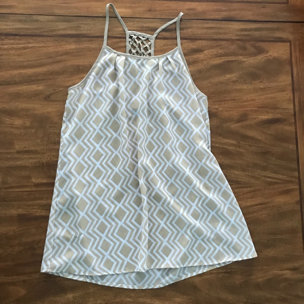 Tan and White Designed Tank Top